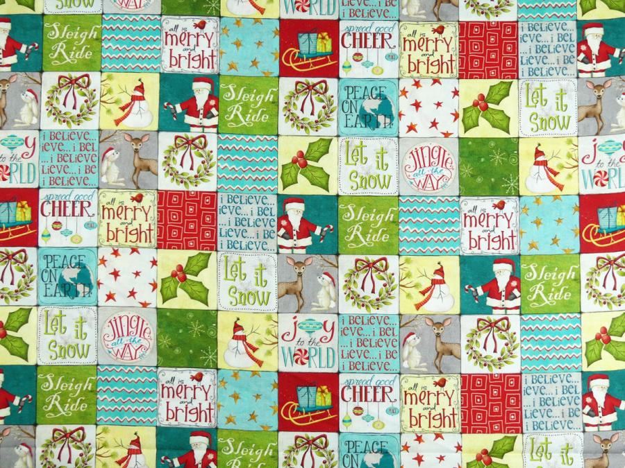 Patchworkstoff Windham Fabrics Quadrate mit weihnachtlichen Motiven